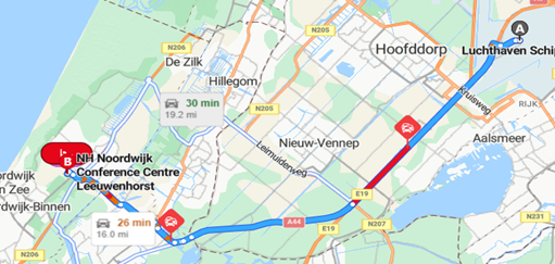 airport to confrence centre map view